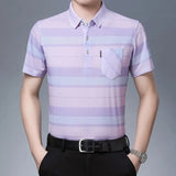Riolio  New Summer Men's Short Sleeved T-shirt Ice Silk Middle Aged Lapel Polo Shirt