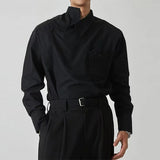 Riolio  Spring Autumn New Men's Shirt Design Irregular Turn-down Collar Tops French Fashion Show Unique Buckle Men Long Sleeve Shirt