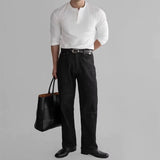 Riolio  New American Fashion Men Henry Collar T-shirt Light Luxury Solid Color Long Sleeve Tops Leisure Light Business Basic Shirt M-3XL