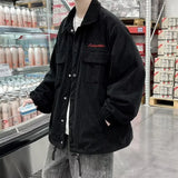 Riolio Autumn Corduroy Cargo Jacket For Men Y2K Vintage Embroidered Button Jacket New Casual Baggy Ropa Hombre Blouse Coats