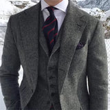 Riolio  New Wool Tweed Winter Men Suit's For Wedding Formal Groom Tuxedo Herringbone Male Fashion 3 Piece Suit (Jacket + Vest + Pants)
