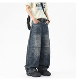 Riolio Men Unique Patchwork Washed Vintage Retro Loose Fit Baggy Jeans Fashion Denim Casual Street Style Distressed Trendy Comfort