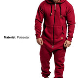 Riolio Mens Onesie Jumpsuit Pajamas Long Sleeve Sweatpants Pure Color Splicing Autumn Winter Casual Hoodie Male Zipper Jumpsuit
