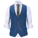 Riolio  V Neck Style Men's Suits Vest Herringbone Wool Classical Causal Slim Fit Men's Waistcoat With Pocket For Wedding Groomesmen