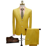 Riolio  New Hot Sale Of The Season Men's Yellow Stripes Casual Two-Piece Suit Korean Style Business Leisure Fashion Polyester Blend R...
