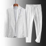 Riolio Men's 2 Piece Linen Cotton Suits Pocket White Black For Casual Formal Mens Suit Clothing Jacket Prom Tuxedos Patterned Blazer