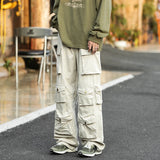 Riolio Japanese Multi-pocket Work Pants Men's Autumn Trendy Loose Straight Casual Pants Hip-hop Retro Design Trousers Aesthetic Chic
