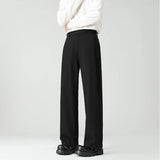 Riolio  Autumn New Men's Black Gray Suit Pants Loose Straight Drape Solid Color Elastic Business Work Casual Trousers Fashion Clothing