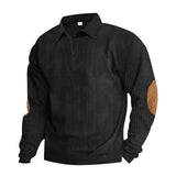 Riolio  Cross-border men's corduroy retro loose casual outdoor long-sleeved patch polo bottoming shirt