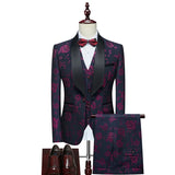 Riolio  Black Three-Piece Suit Wedding Groom Set Men's Formal Wear Slim Fit Business Casual Polyester Fiber Fashion Urban Style