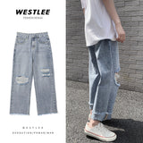 Riolio Spring and Summer New Men's Torn Jeans Street Hip-hop Loose Wide Leg Pants Thin Fur Pants Brand Men's Clothing Ripped