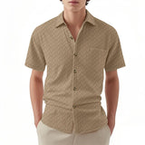 Riolio  New Summer Short Sleeve Casual Shirts Men Solid Turn Down Collar Breathable Beach Shirts Male Single Breasted Daily Blouse