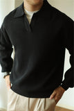 Riolio  New American Chic Men Polo Sweater Luxury Trendy Business V Neck Knit Solid Color Pullover Leisure Slim-fit Long Sleeve Knitwear