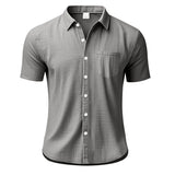 Riolio Summer New Solid Color Linen Men's Shirt Turn-down Collar Short Sleeve Men's Loose Casual Pocket Outdoor Vacation Shirt