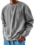 Riolio  Spring Autumn Round Neck T-Shirts Men Solid Long Sleeve Casual Tshirt Male Loose Pocket Fashion Tees Streetwear Sports Tops Man
