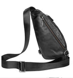 Riolio Fashion Genuine Leather Men's Chest Pack Shoulder Bag Messenger Sling Bag Small Leisure Bag Crossbody Black