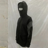 Riolio  Zipper Fashion Hip Hop Streetwear Autumn Winter Trend Coat American Dark Gothic Black Gray Color Matching Masked Hooded Hoodie