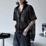 Riolio  Mens Shirts See-Through Sexy Casual Shirts Streetwear Fashion Vacation Breath Niche Short-Sleeved Tops Men'S Clothing New