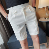 Riolio Summer British Style Business Casual Shorts Men Simple Slim Suit Shorts Knee Length Formal Solid Office Short Pants Homme