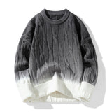 Riolio Korean Gradient Knitwear Loose Chunky Twist Knit Pullover New Round Neck Sweater Autumn Winter Warm Couple Tops