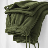 Riolio Double-sided Fleece! Retro Military Green Straight-leg Pants Women Loose Thickened Warm Drawstring Casual Wide-leg Pants Men