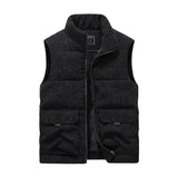 Riolio New Vest Jacket Men's Autumn Winter Warm Sleeveless Coat Stand Collar Padded Waistcoat Corduroy Work Wear Male Clothes 5XL