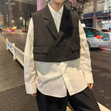 Riolio  Spring and Autumn Suit Vest Design Fake Two-Piece Shirt Handsome Long Sleeve Casual Loose Japanese Shirt Men