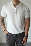 Riolio New Fashion American Style Men T-shirt Light Luxury Knitted Henry Collar Tees Casual Solid Color Short Sleeve Breathable Tops