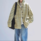 Riolio Korean retro high street striped men and women trendy personality hooded sweater couple hip-hop loose retro Harajuku casual top