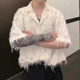 Riolio Summer Clothing Men's Light Luxury Retro Chic Korean Popular Shirts Button-down Short Sleeve Solid Color Leisure Dress Shirt
