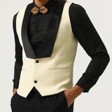 Riolio  Men Vest Pink With Black Lapel Waistcoat For Wedding Birthday Business Banquet Work Set Men Suit Vest