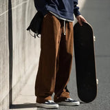 Riolio  Loose Waist Corduroy Casual Pants Straight Slim Design Wide Loose American Style Sensual Pants Men