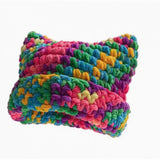 Riolio  Colorful Gradient Personalized Turned-Up Cat Ear Cap Winter Girl Warm Stylish Hat for Parties, Dates, And Outdoor Events