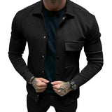 Riolio Casual Men's Heavy Twill Lapel Neck Long-sleeved Single-breasted Solid-color Slim-fit Jacket