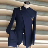Riolio  New  Europe Plus Large Size Men's Suit Two-piece (large Clothes) Popular Stand-up Collar Slim Business Party Clothing Custom