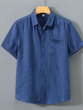 Riolio  New Summer Men's Linen irt Thin ort Sve Casual Loose Cotton Linen irt Vintage Sle Pure Color Flip Collar Top