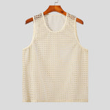 Riolio Summer Men's Solid Hollow Mesh Knitted Sleeveless Vest Sexy Fashion Casual Trend Simple Loose Breathable Sports Gym Men's Tops