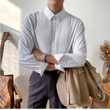 Riolio  France England Style Men Shirts New Autumn Solid Lapel Button Pleated Korean Fashion Chic Business Casual Loose Long Sleeve Tops