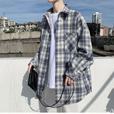 Riolio  Plaid Long-sleeved Shirt for Male Students Trendy Casual and Handsome Loose Shirt Jacket