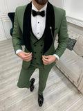 Riolio  Green Casual Shawl Lapel Suit Jacket Man Party Prom Wear Engagement Sets Spring Autumn Full Sleeve Men's Suits Set For Trip