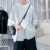 Riolio  Irregular Shirt Men's Japanese Fashion Brand Men's Three-quarter Sleeve Shirt Thin Button Splicing Top