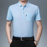 Riolio  New Summer Men's Short Sleeved T-shirt Ice Silk Middle Aged Lapel Polo Shirt