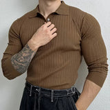 Riolio Trendy Preppy Styleslims Men's Long Sleeve Polo Shirt Embroidery Letter Style Vintage Loose-fit Half-zip Sweatshirt
