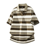 Riolio  Soft Lightweight Men's T-Shirt Versatile Top Summer Polo Shirt Fashion Stripes Trendy Fit Stylish Comfortable High-Quality Daily