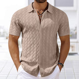 Riolio  Summer New Trend Men Fashion Polo Shirt Light Luxury Textured Knit T-shirt American Style Short Sleeve Casual Cardigan Tops