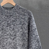 Riolio  New Japanese Retro Men Sweater Light Luxury Knitted O Neck Grey Long Sleeve Pullover Casual Loose Premium Thickened Knitwear