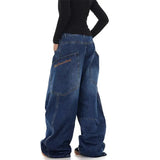 Riolio  American retro street style men and women trendy personality curved knife design jeans for couples loose retro casual pants y2k