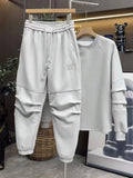 Riolio Streetwear Sportswear Plush Thickened Sweatshirt Trousers Two-piece Set Unisex Versatile Loose Solid Color Casual Sports Suit