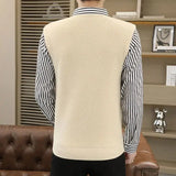 Riolio  New Men Long Sleeves Polo Shirt Autumn Fake Two Items Minimalist Flip Collar Striped Cootrast Color Casual Slim Daily Tops