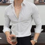 Riolio  Men Striped Shirt Spring Summer Slim Fit Casual Non Iron Long Sleeve Business